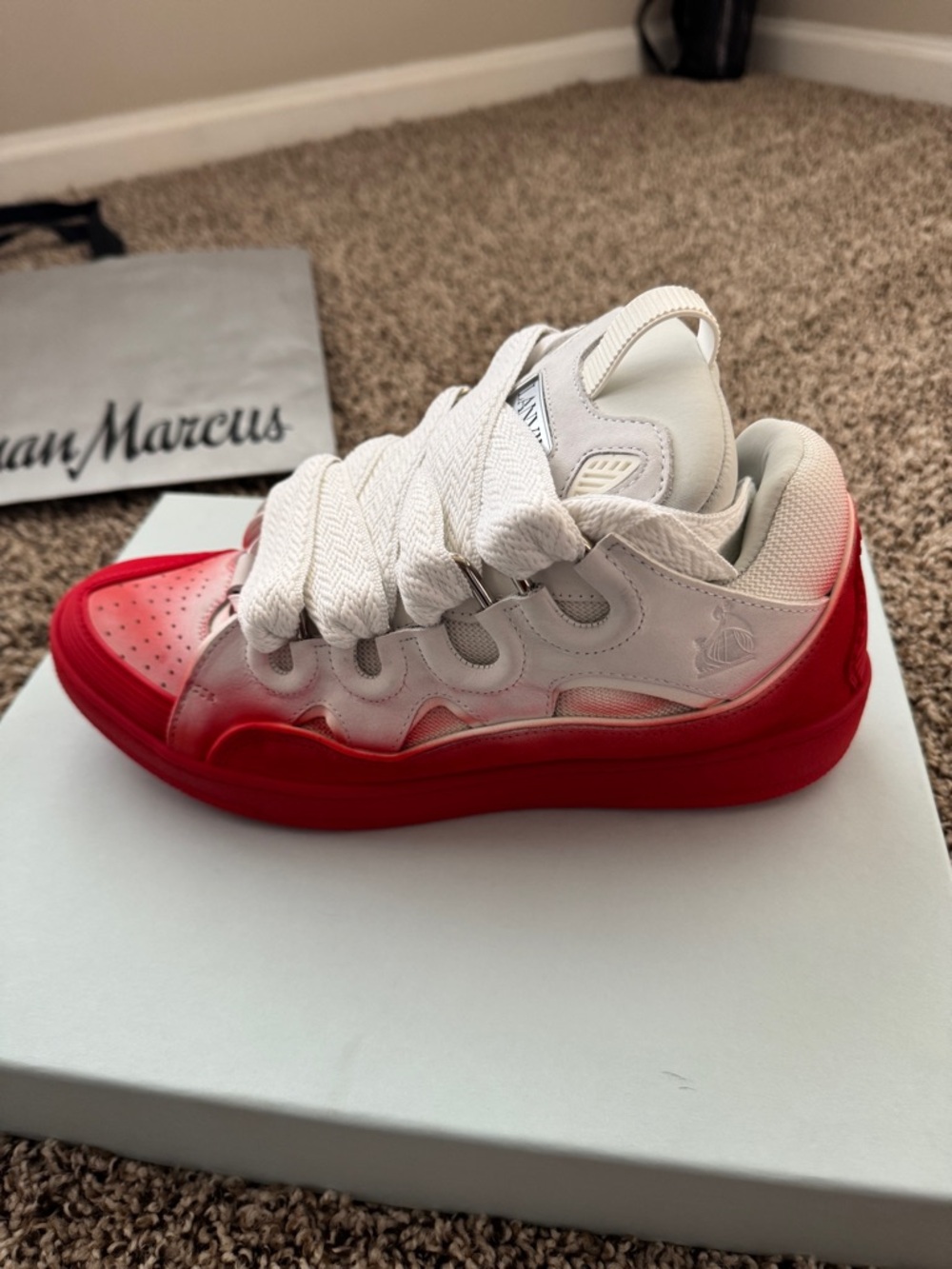 Alexander McQueen White Leather Sneaker with Red Gradient Sole